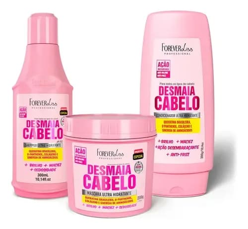 Kit Desmaia Cabelo Shampoo, Máscara e Condicionador